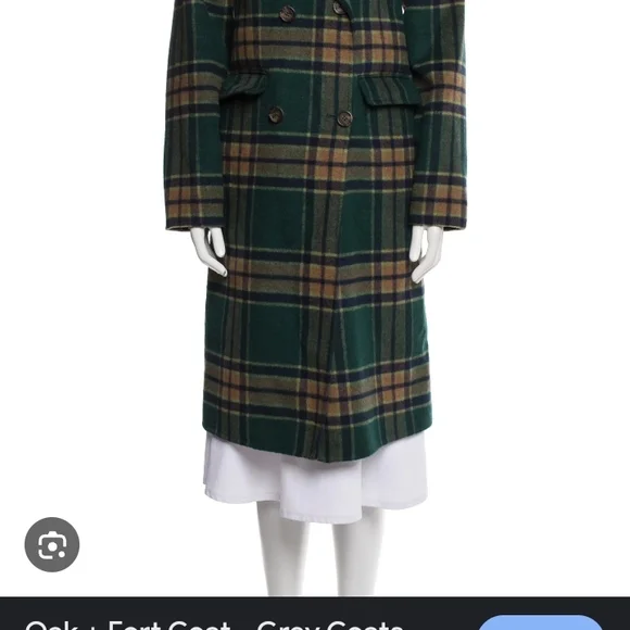 OAK + FORT Green and Brown Plaid Pea Coat - Picture 4 of 6